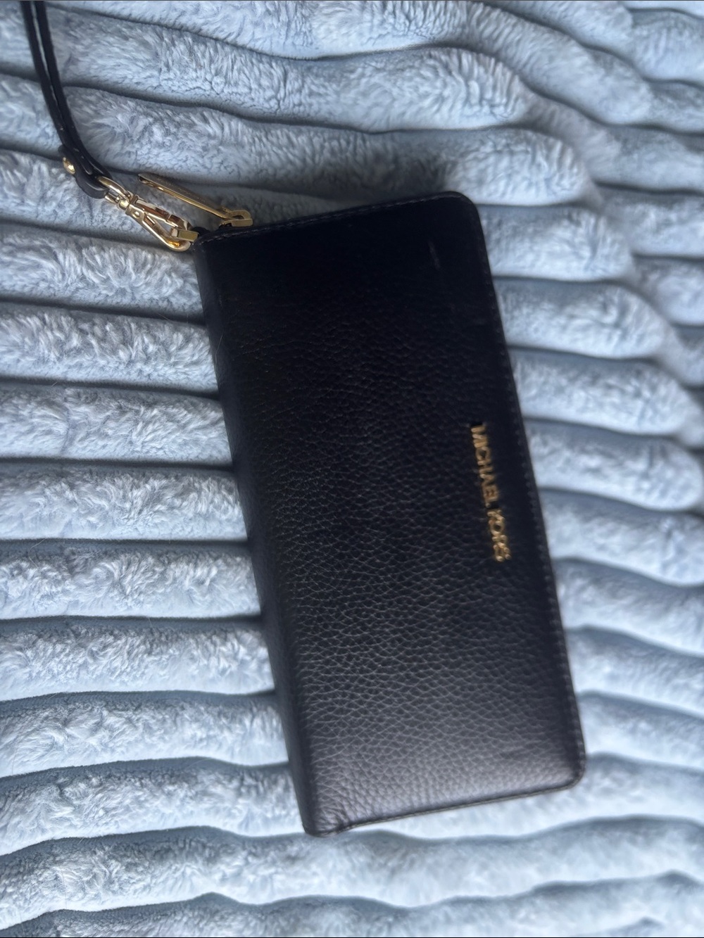 Michael Kors Black Pebbled Leather Wristlet with Gold Hardware